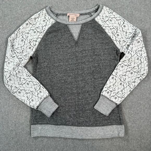 Philosophy Lace Raglan Sleeves Pullover Shirt Women's Small Heathered Gray Terry - Picture 1 of 8